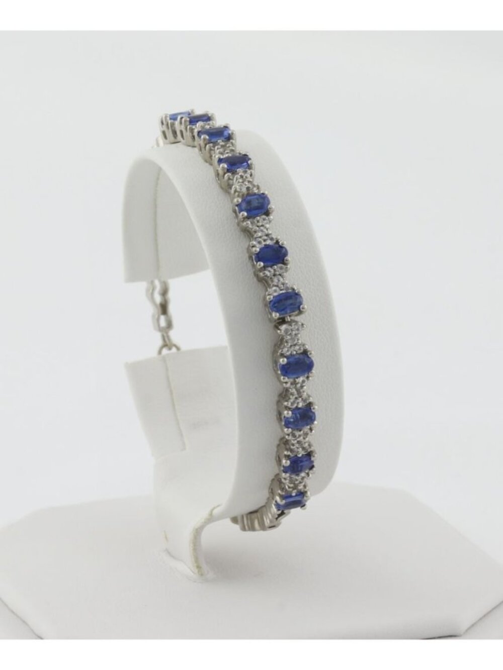 Sterling Silver Natural Blue Sapphire & White Topaz Bracelet 7 1/4" inch